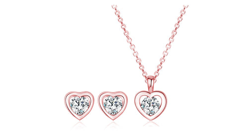 Two heart Pendant & Earring Set Encrusted with Crystals from Swarovski