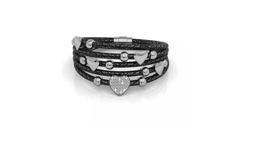 Pave Leather Heart Bracelet Encrusted with Crystals from Swarovski