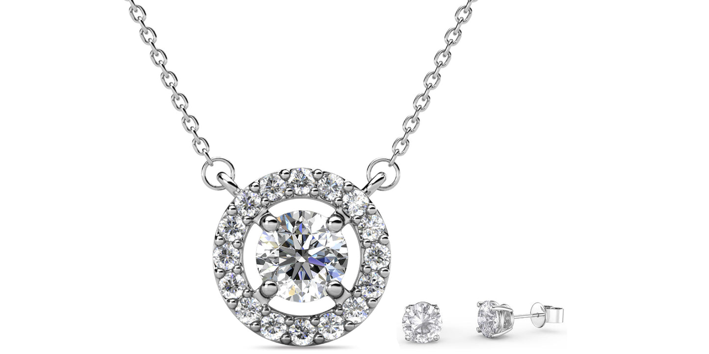 Halo Pendant & Earring Set Encrusted with Crystals from Swarovski