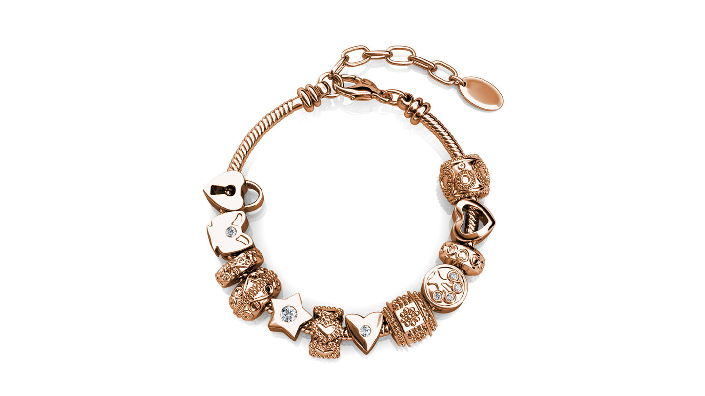 Stars & Heart Charm Bracelet Encrusted with Crystals from Swarovski